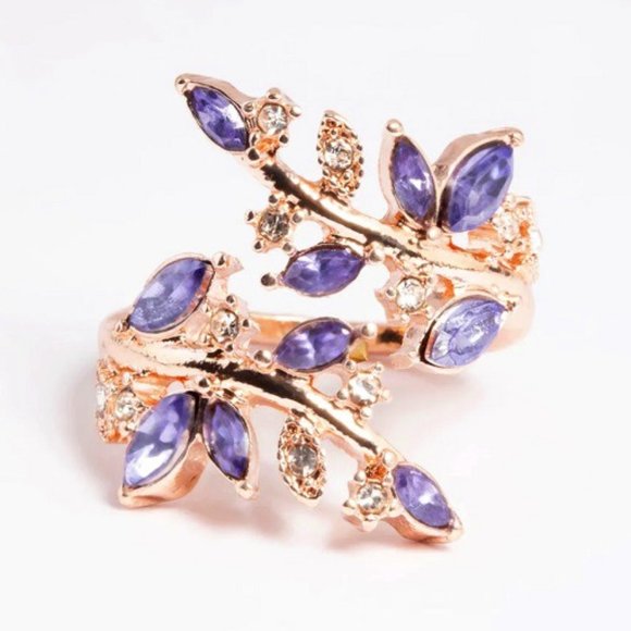 LOVISA ROMANTIC ROSE GOLD LILAC & CLEAR CRYSTAL VINE/LEAVES RING SZ 7**NEW! - Picture 3 of 5